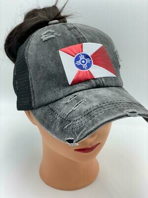 WICHITA FLAG VINTAGE MESSY BUN/PONYTAIL HAT