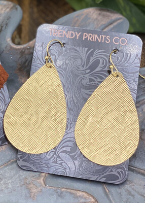 GOLD SAFFIANO LEATHER TEARDROP EARRINGS