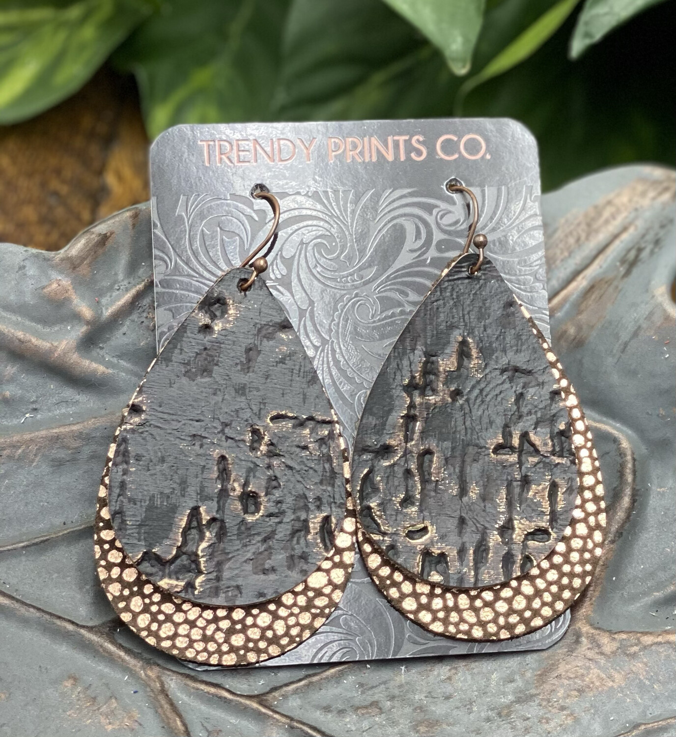 COFFEE BROWN WILDWOOD TEARDROP LEATHER EARRINGS