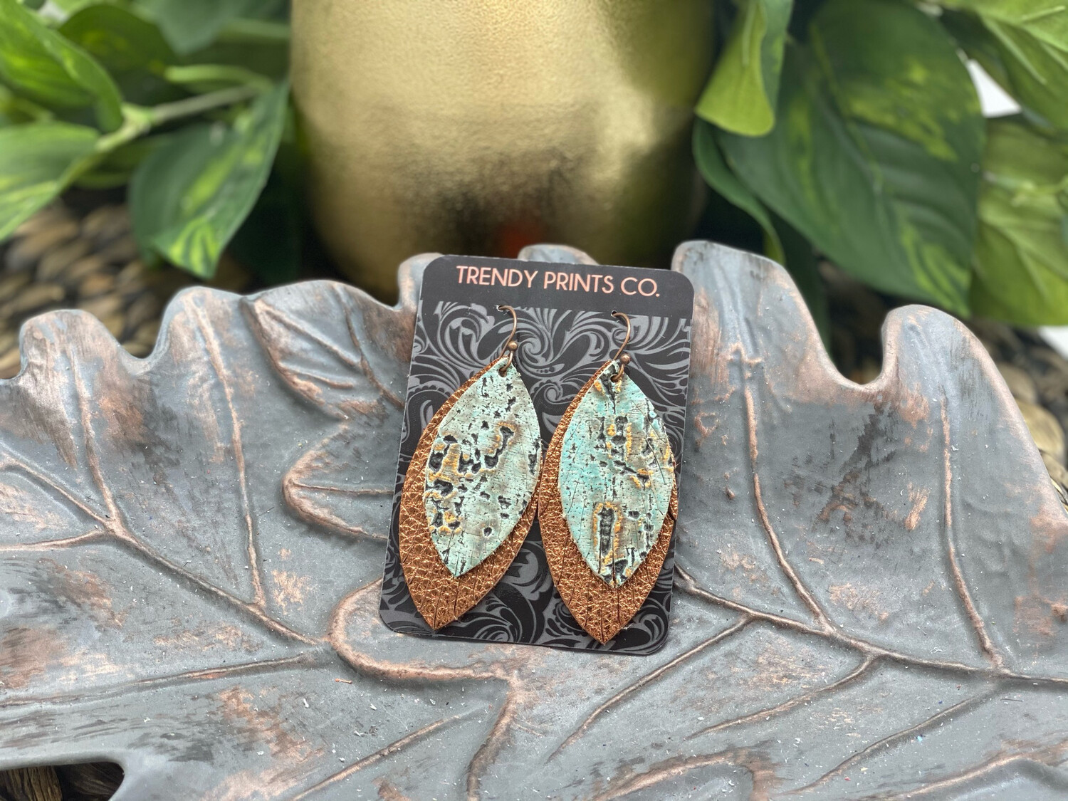 TURQUOISE WILDWOOD FEATHER LEATHER EARRINGS