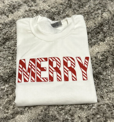 EMBROIDERED CANDY CANE MERRY SWEATSHIRT