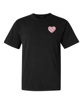 EMBROIDERED CHECKERED HEART T-SHIRT