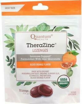 Quantum Health TheraZinc Lozenges Immunity Support With Zinc Gluconate Blood Orange Flavor 18 Lozenges