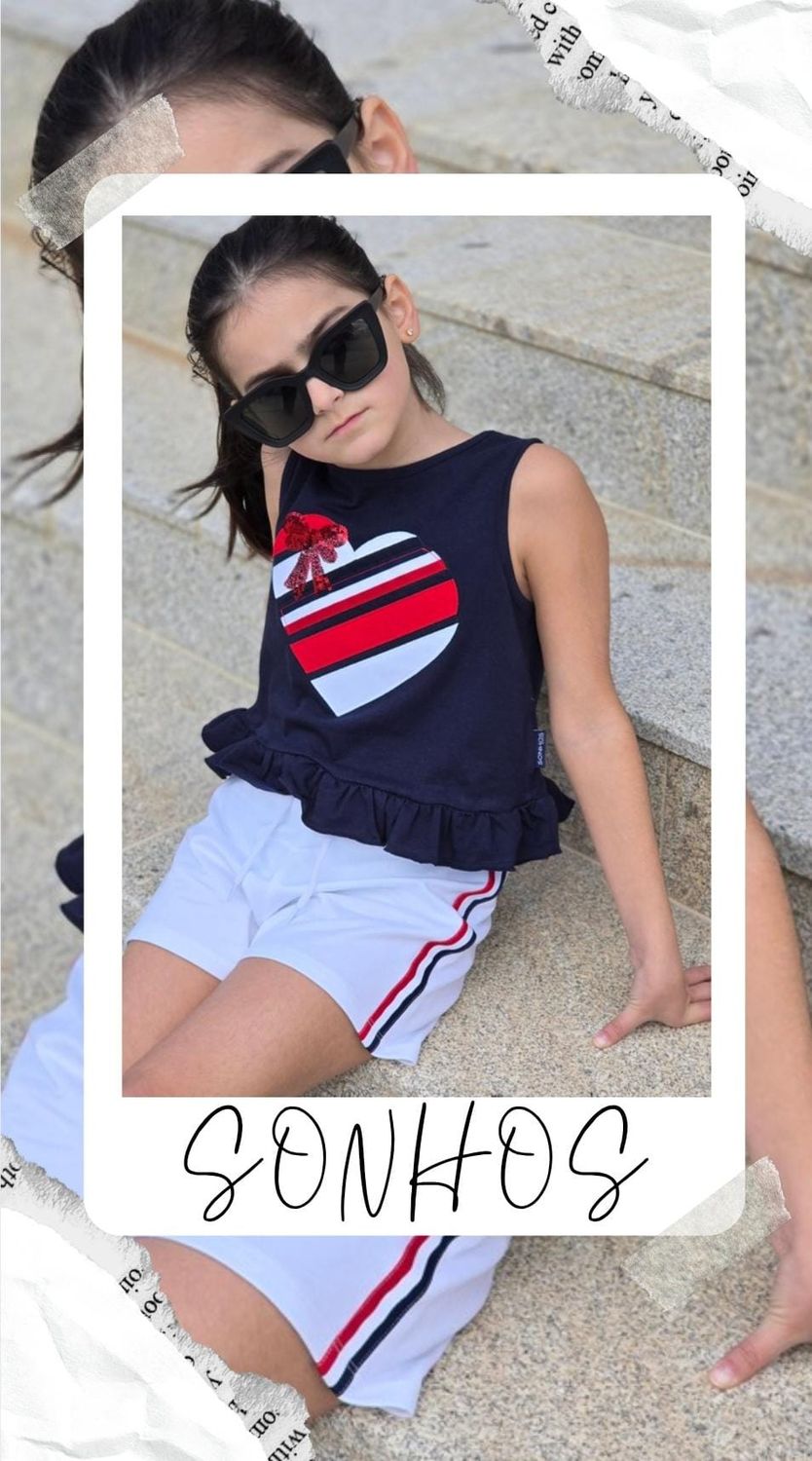 Navy Top &amp; White Shorts Set for Girls