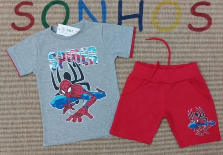 Grey Spider-Man-Inspired T-Shirt &amp; Red Shorts Set – Kids Outfit