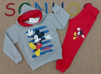 Grey &amp; Red Mickey Tracksuit Set – Kids Outfit