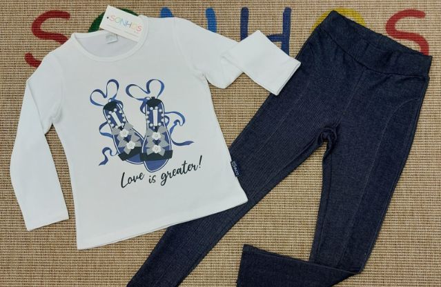 Denim Leggings &amp; White Top Set – Girls Outfit