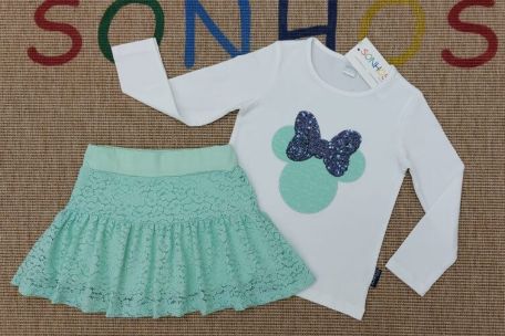 Dark Green Minnie Lace Skirt Set – Girls Outfit