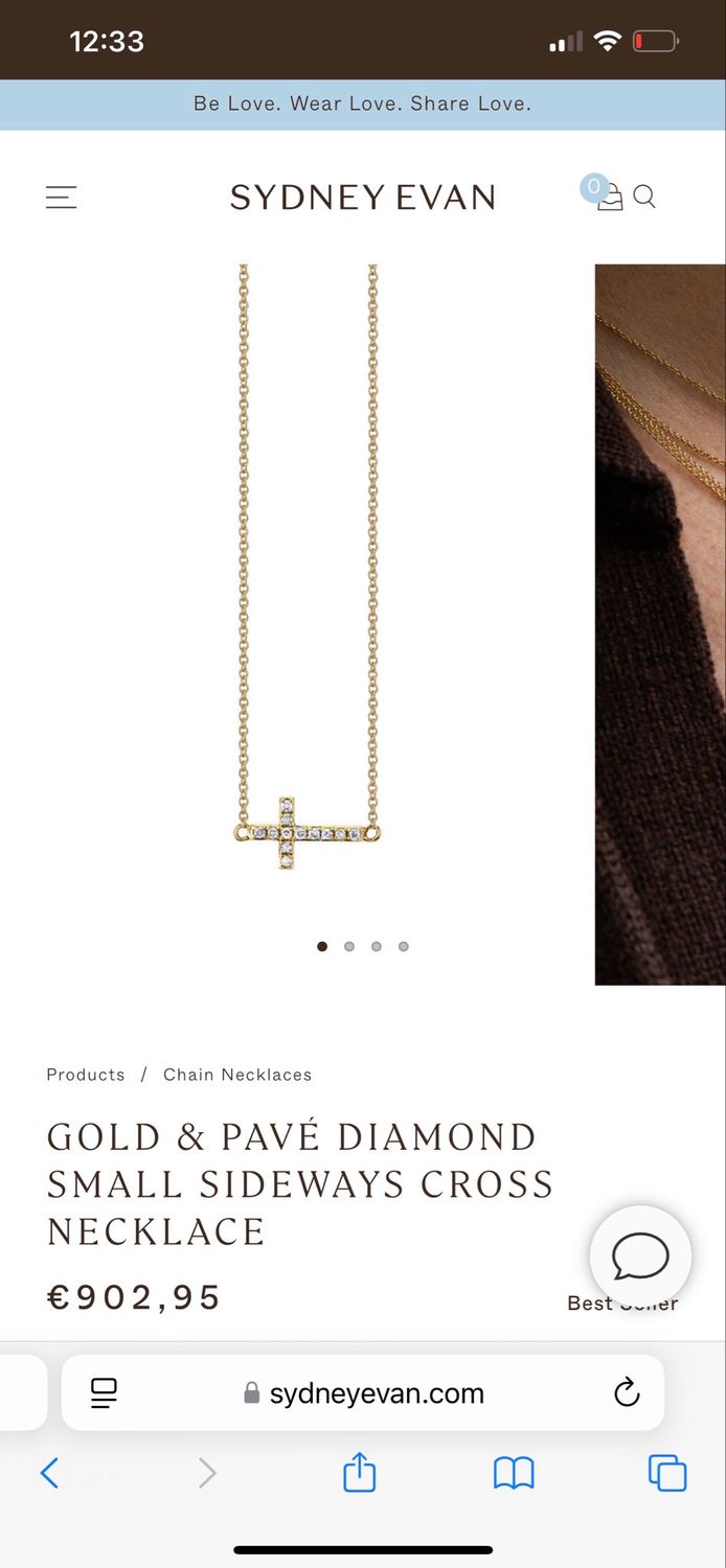 Collier croix or jaune et diamant Sydney Evan parfait état