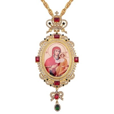 Orthodox Pectoral Cross Jesus Mary Religious Byzantine Crucifix Religious Long Pendant Necklace