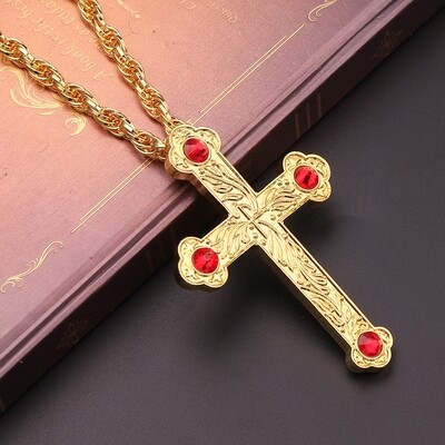 Orthodox Pectoral Crosses Jesus Religious Gold Plated Crucifix Religious Long Pendant Necklace HipHop