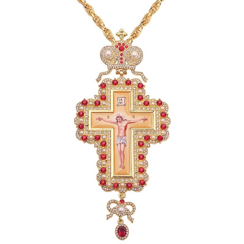 Orthodox Jesus Pectoral Enamel Bishop Encolpion Cross Pendant Necklace HipHop