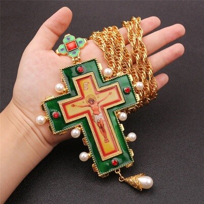 NEW Pectoral Cross Orthodox Jesus Pendant Necklace Religious Craft Men Crucifix