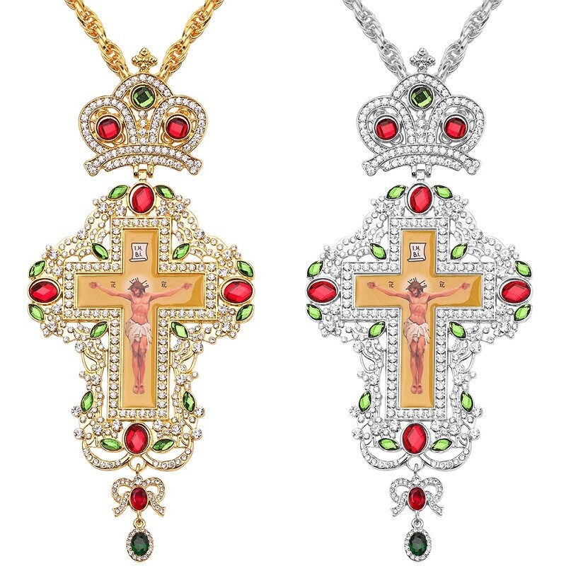 NEW Pectoral Cross Orthodox Jesus Pendant Necklace Religious Craft Men Crucifix