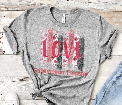 LOVE on glitter and heart brush strokes - SUBLIMATION transfer (Adult)