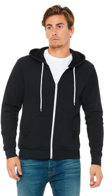 Zip hoodie unisex black with white zipper and draw string