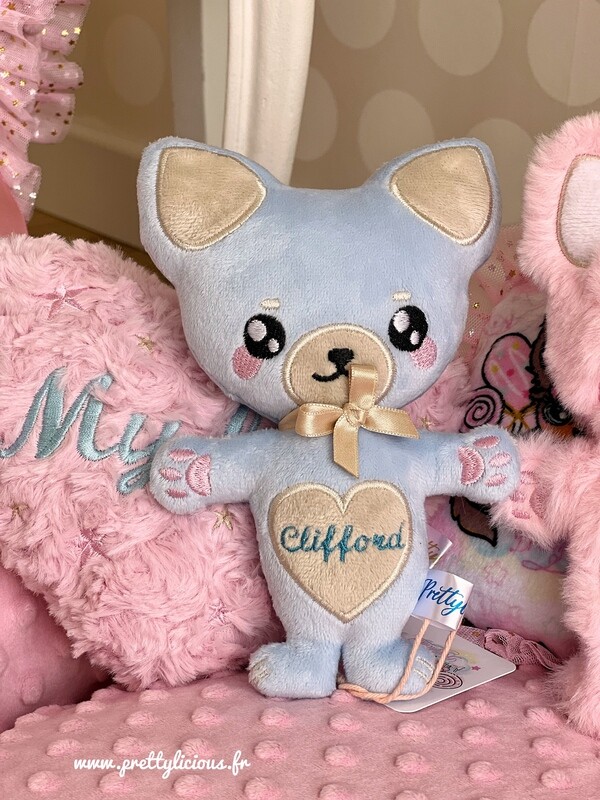 Peluche chihuahua bleu personnalisable