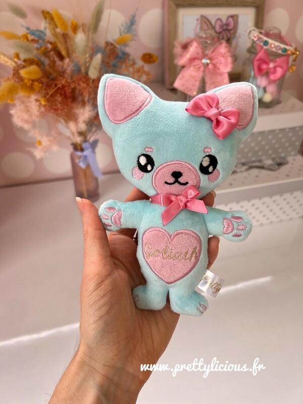 Peluche chihuahua turquoise personnalisable