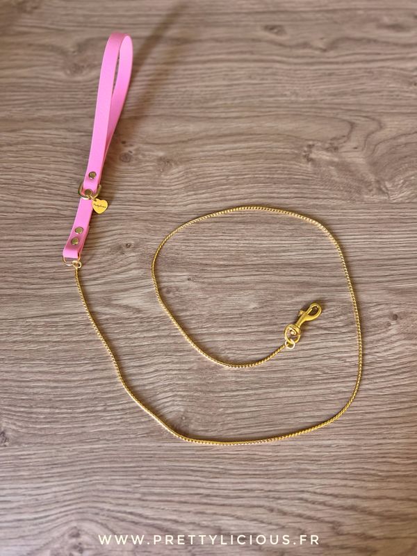 Laisse chaînette rose