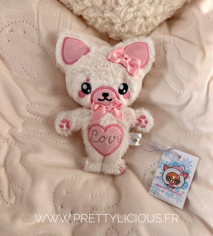 Peluche chihuahua fluffy écru et rose
