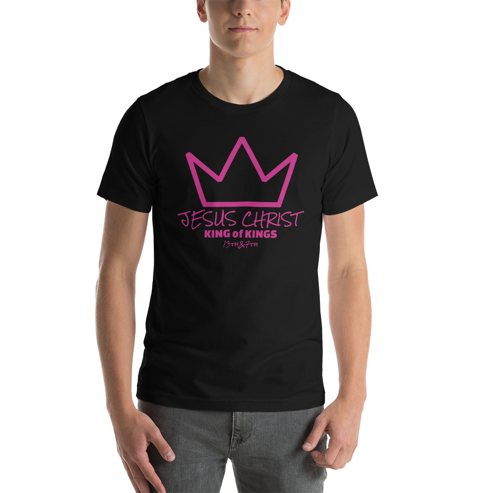 JESUS CHRIST KING OF KINGS (PINK), Color: Black, Size: S