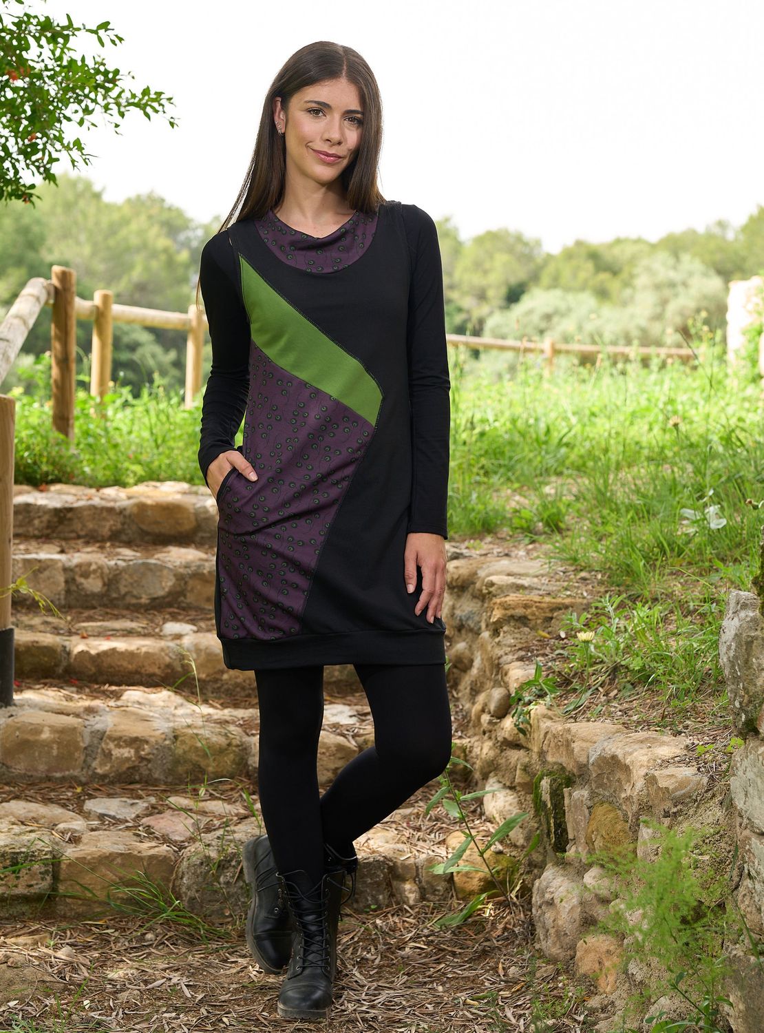 VAF002 VESTIDO  ASPIRALES VINO