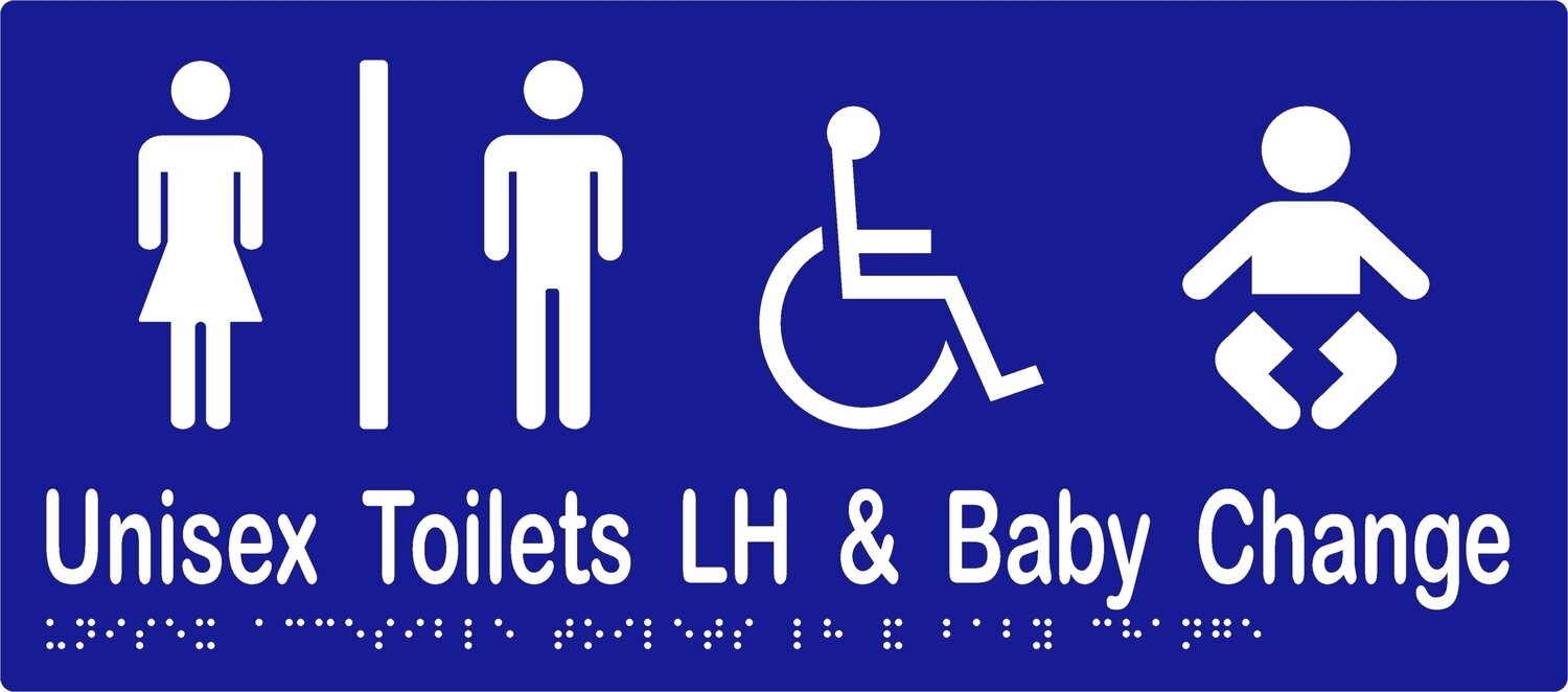 Unisex Accessible Baby Change LH Airlock Braille Sign Blue/White