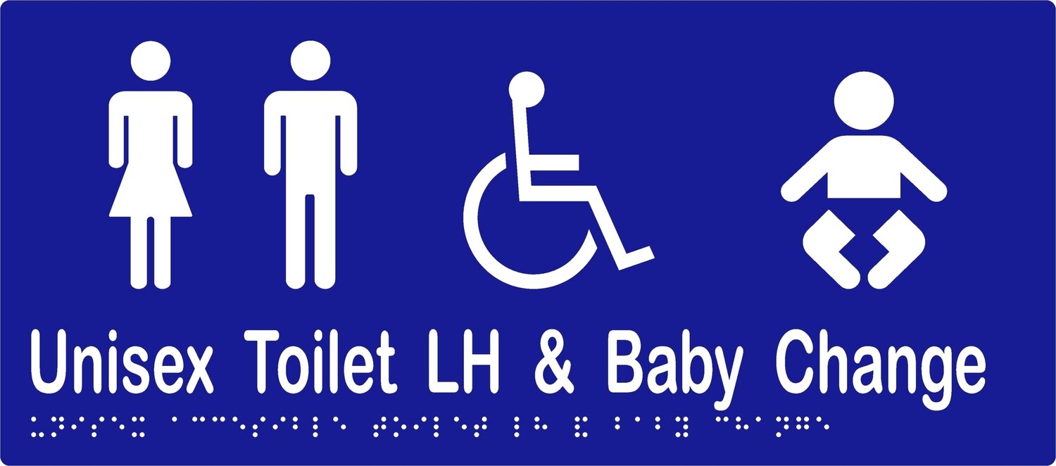 Unisex Accessible Baby Change LH No Airlock Braille Sign Blue/White