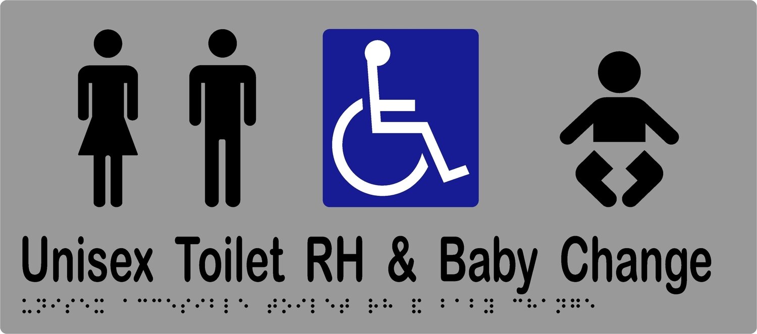 Unisex Accessible Baby Change RH No Airlock Braille Sign Silver/Black