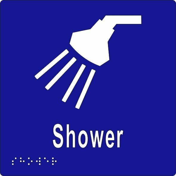 Shower Braille Sign Blue/White