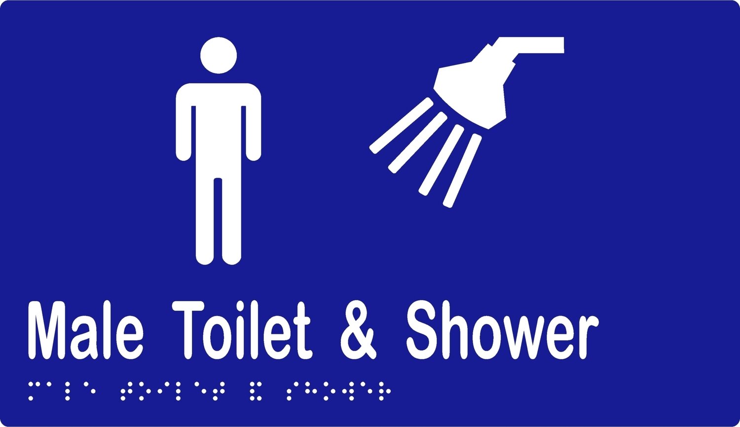 Male Toilet Shower Braille Sign Blue/White