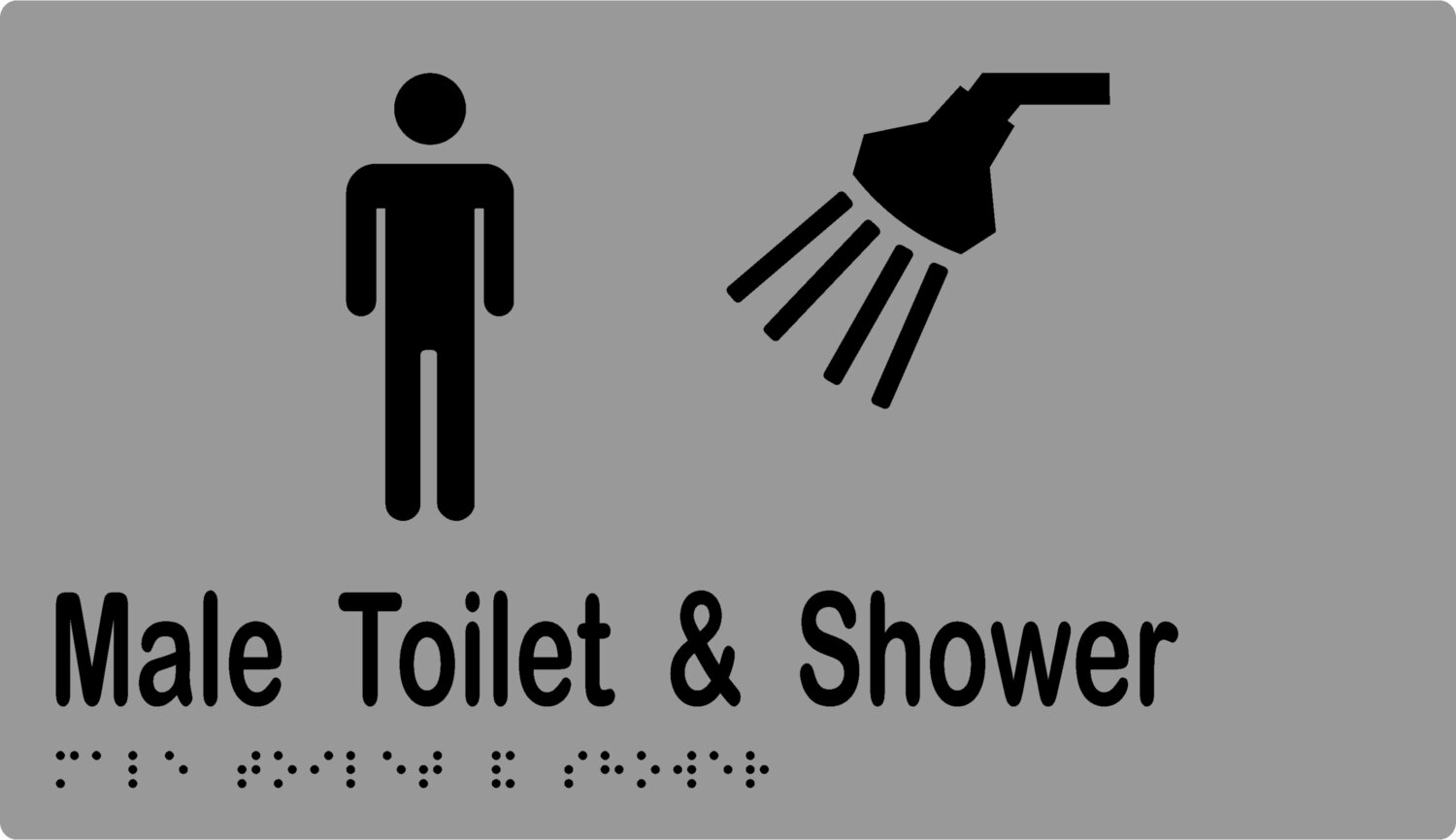 Male Toilet Shower Braille Sign Silver/Black
