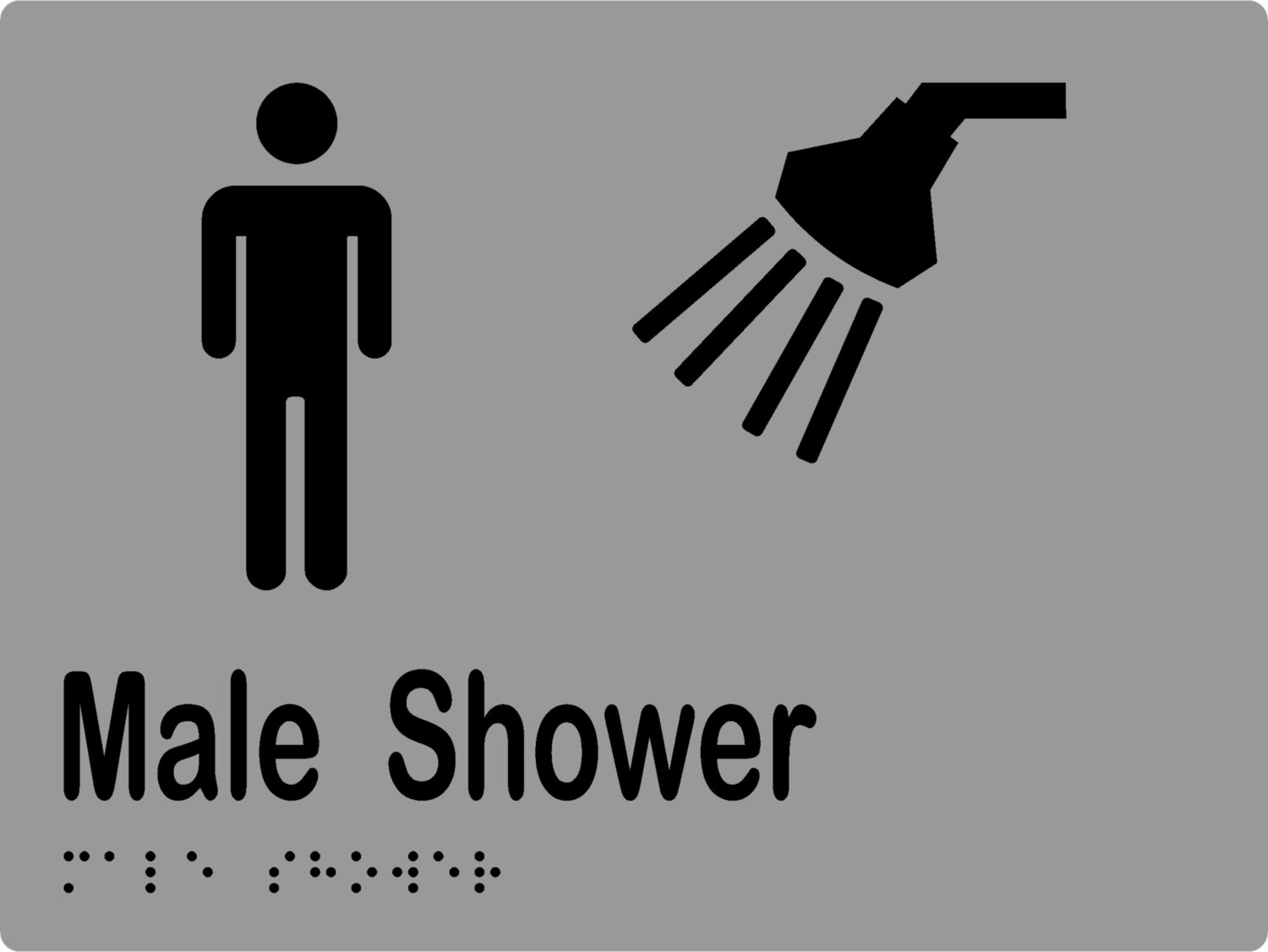 Male Shower Braille Sign Silver/Black