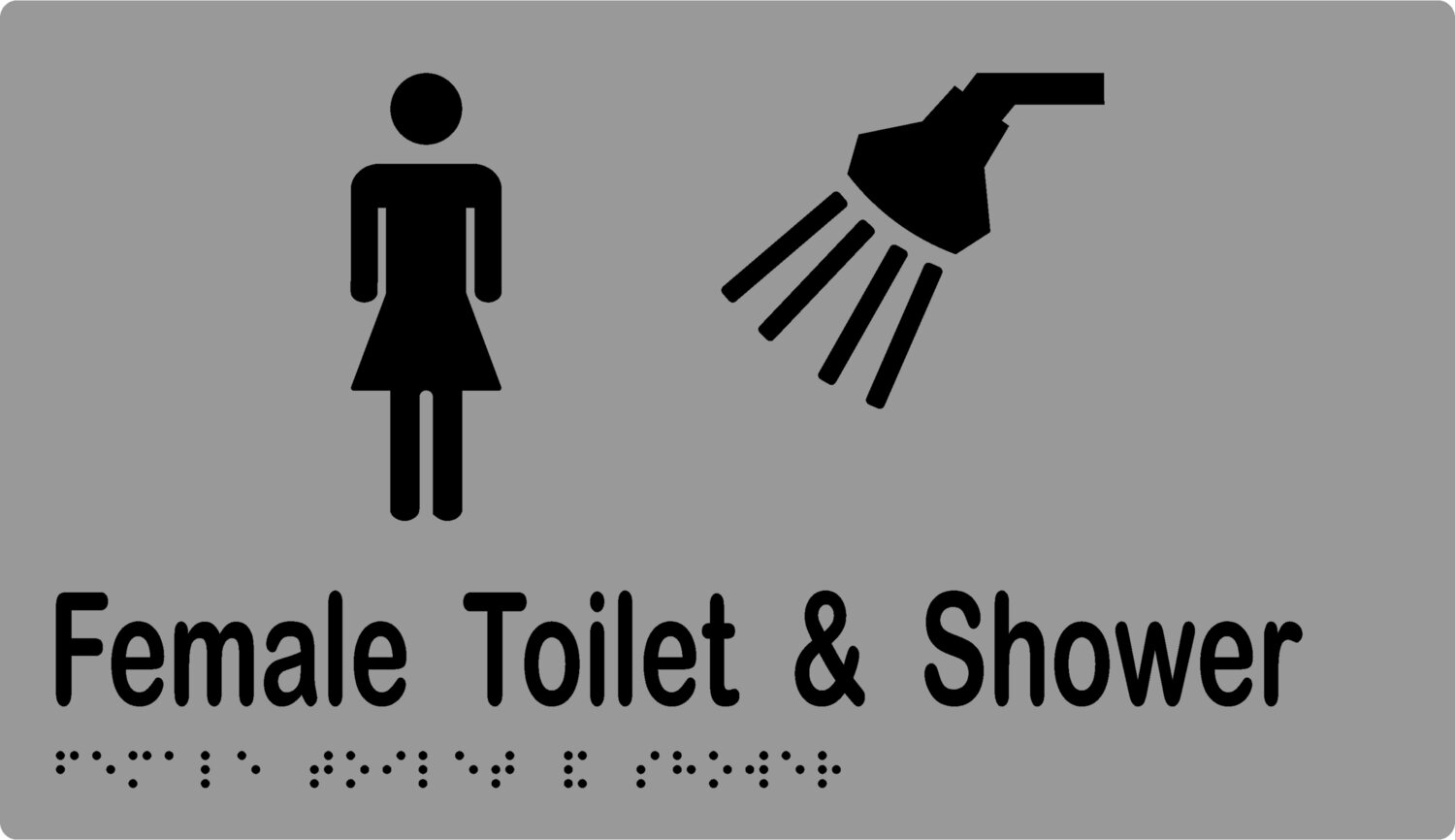 Female Toilet Shower Braille Sign Silver/Black