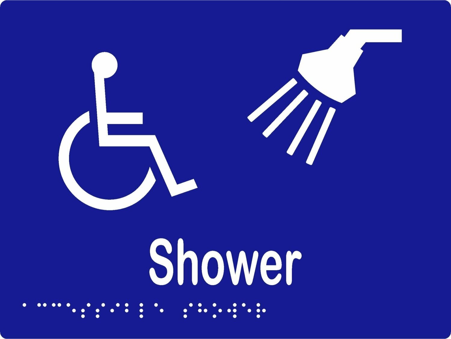 Accessible Shower Braille Sign Blue/White