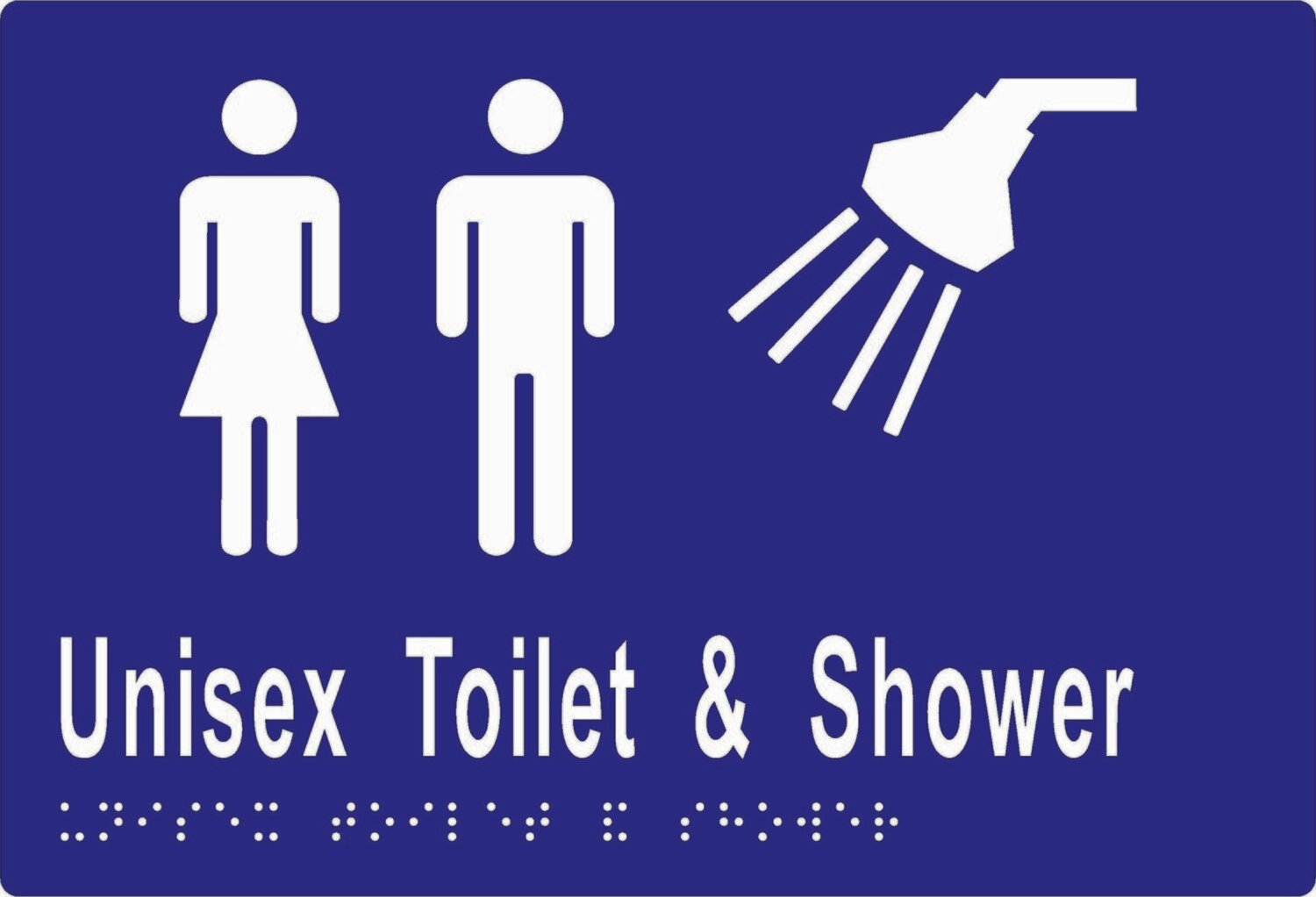 Unisex Toilet Shower Braille Sign Stainless Steel (Blue/White Laminated Vinyl Shown)