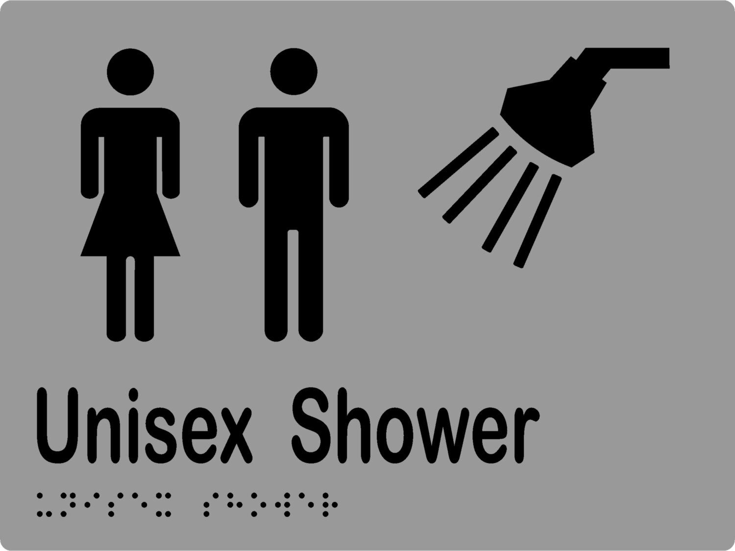 Unisex Shower Braille Sign Silver/Black