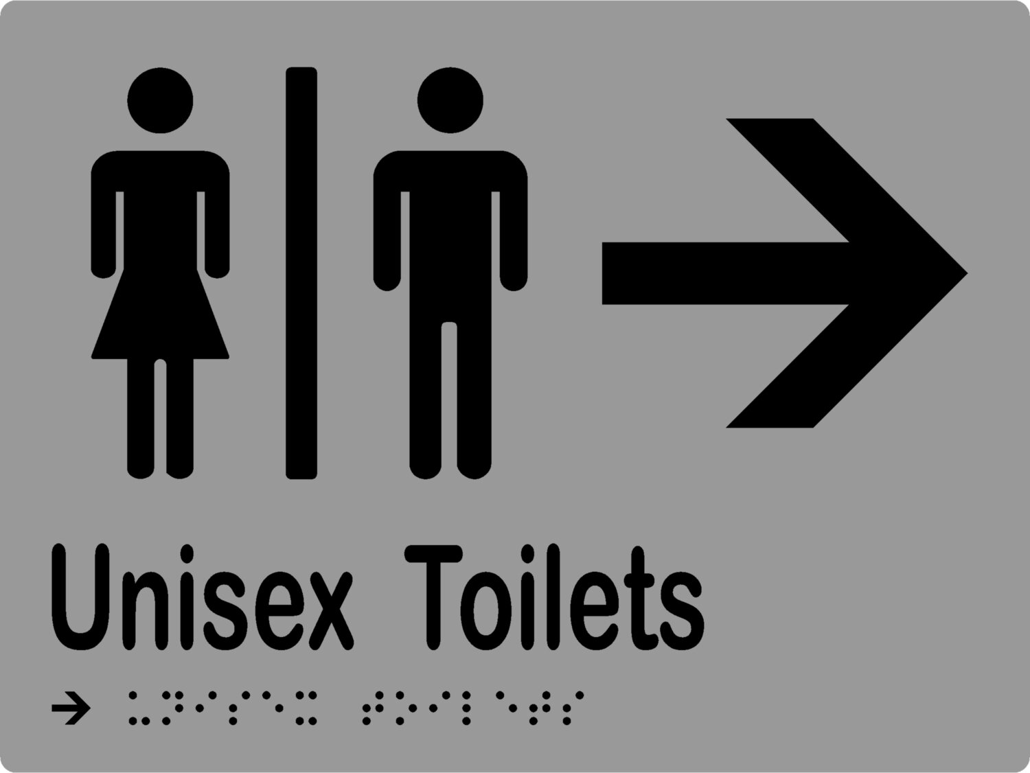 Unisex Toilets Airlock with Arrow Braille Sign Silver/Black