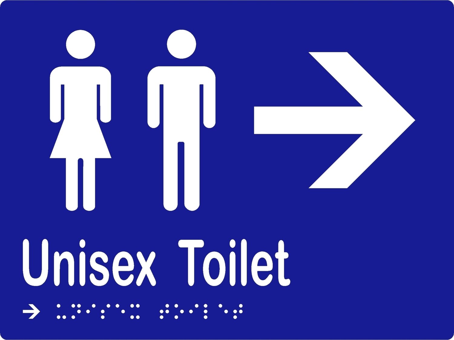 Unisex Toilets No Airlock with Arrow Braille Sign Blue/White