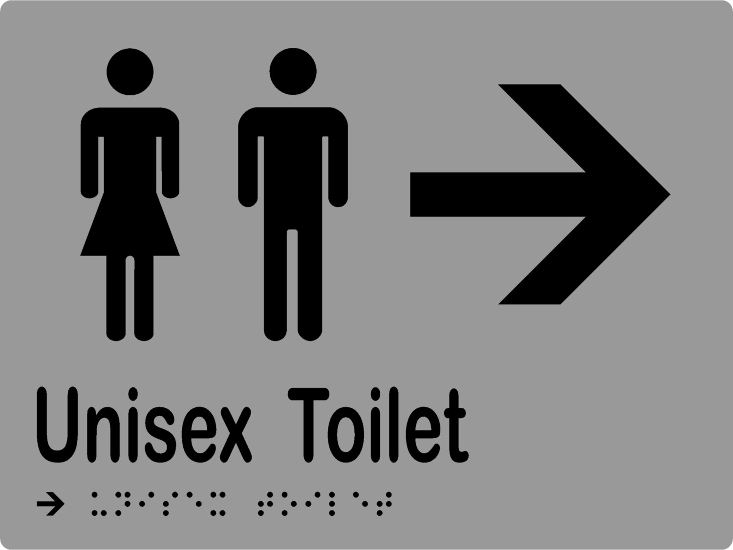 Unisex Toilets No Airlock with Arrow Braille Sign Silver/Black