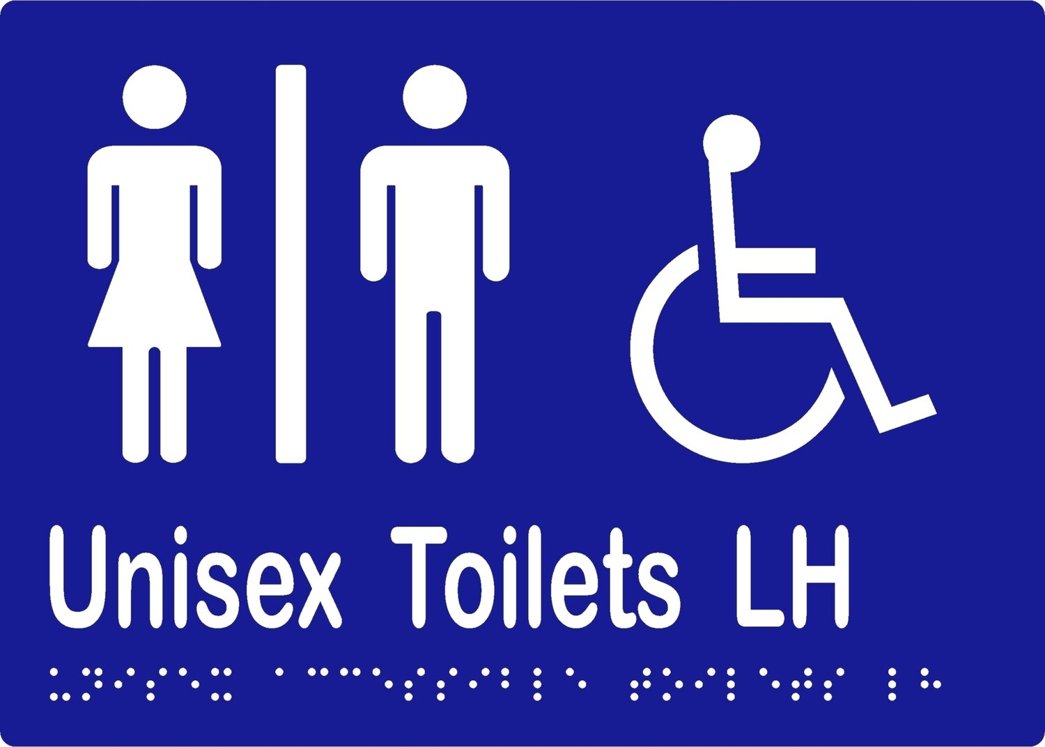 Unisex Accessible Toilet LH Airlock Braille Sign Blue/White