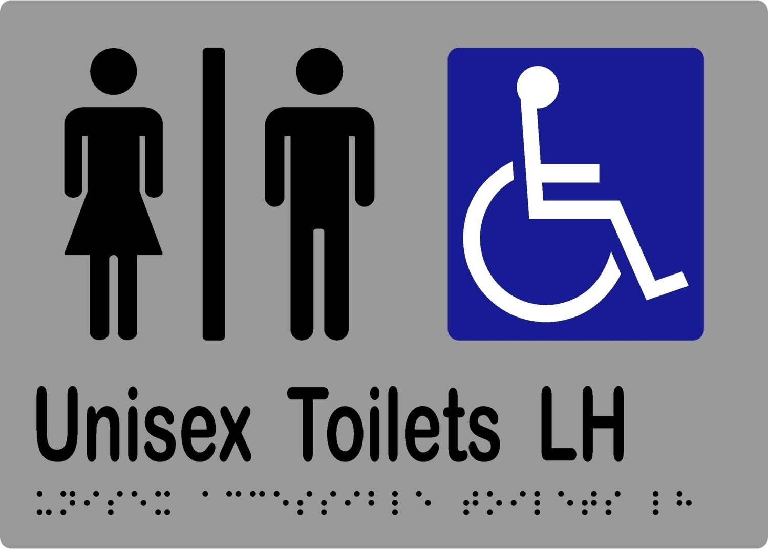 Unisex Accessible Toilet LH Airlock Braille Sign Silver/Black
