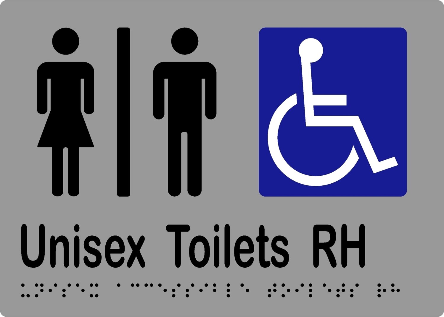 Unisex Accessible Toilet RH Airlock Braille Sign Silver/Black