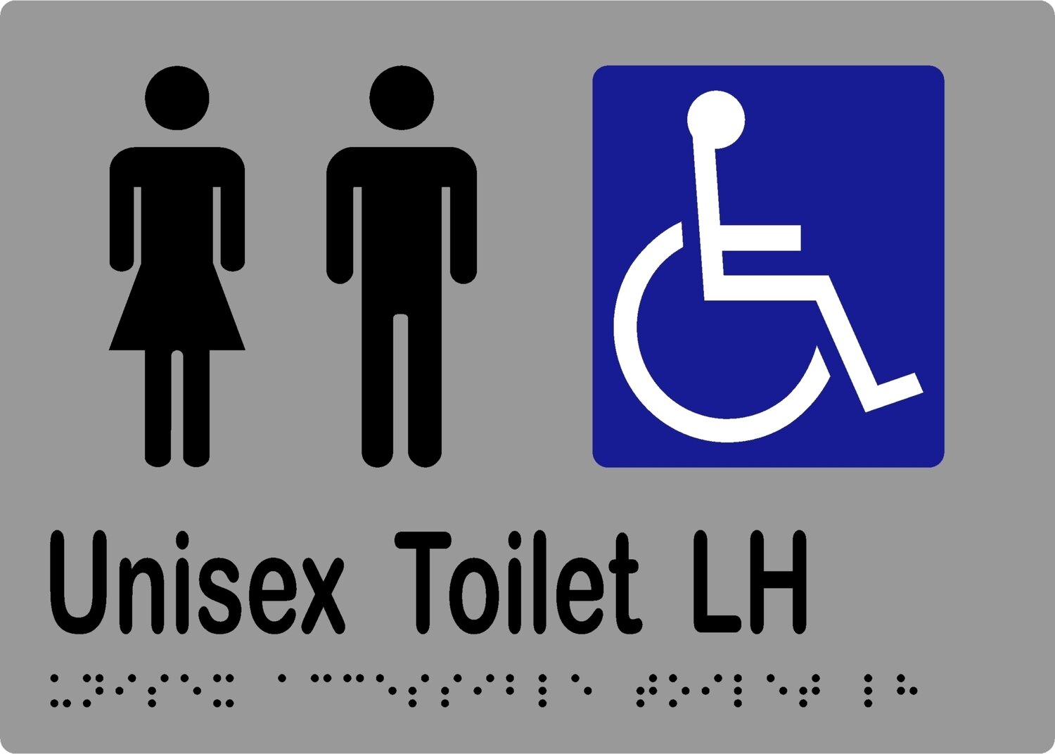 Unisex Accessible Toilet LH No Airlock Braille Sign Silver/Black