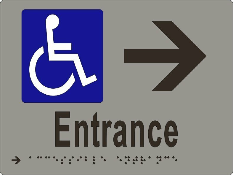 Accessible Entrance with Arrow Braille Sign Silver/Black