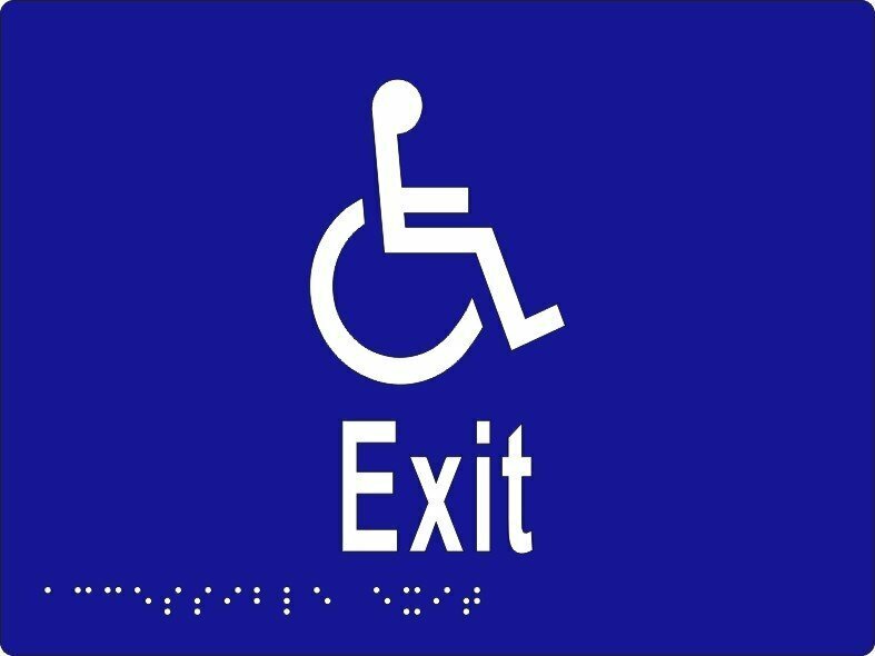 Accessible Exit Braille Sign Stainless Steel (Blue/White Laminated Vinyl Shown)