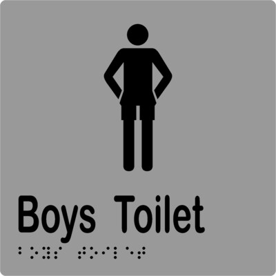 Boys Toilet Braille Sign Silver/Black