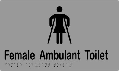 Female Ambulant Toilet Braille Sign Silver/Black
