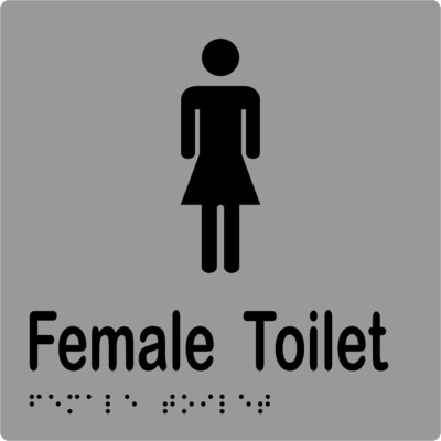 Female Toilet Braille Sign Silver/Black
