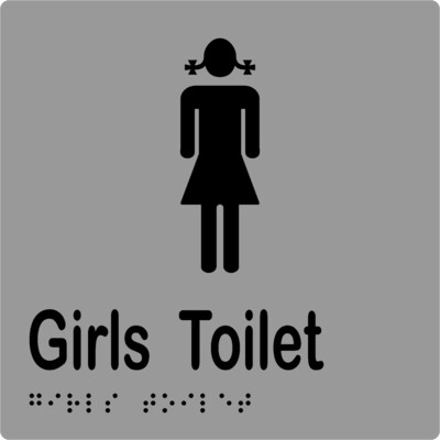 Girls Toilet Braille Sign Silver/Black